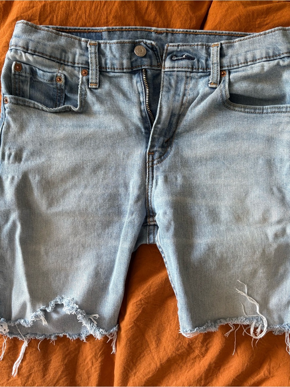 Levi's Light Blue Frayed Hem Denim Shorts